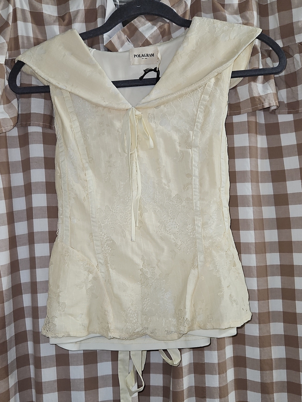 Polagram Cream Lace Sailor-Collar Sleeveless Vest